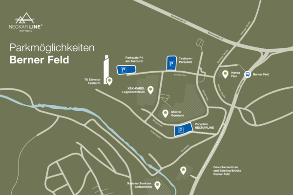 Abbildung einer Karte der Parkmöglichkeiten am Berner Feld in Rottweil